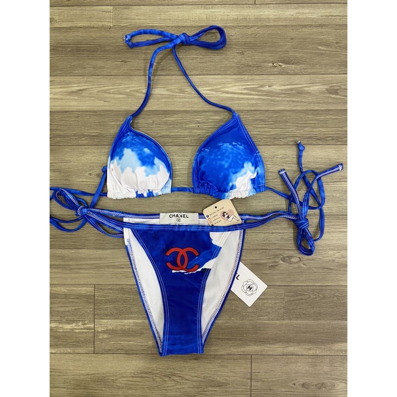 [BKN1002] &lt;BRAND&gt; SET BIKINI TRIANGLE CNL XANH LOANG TRẮNG