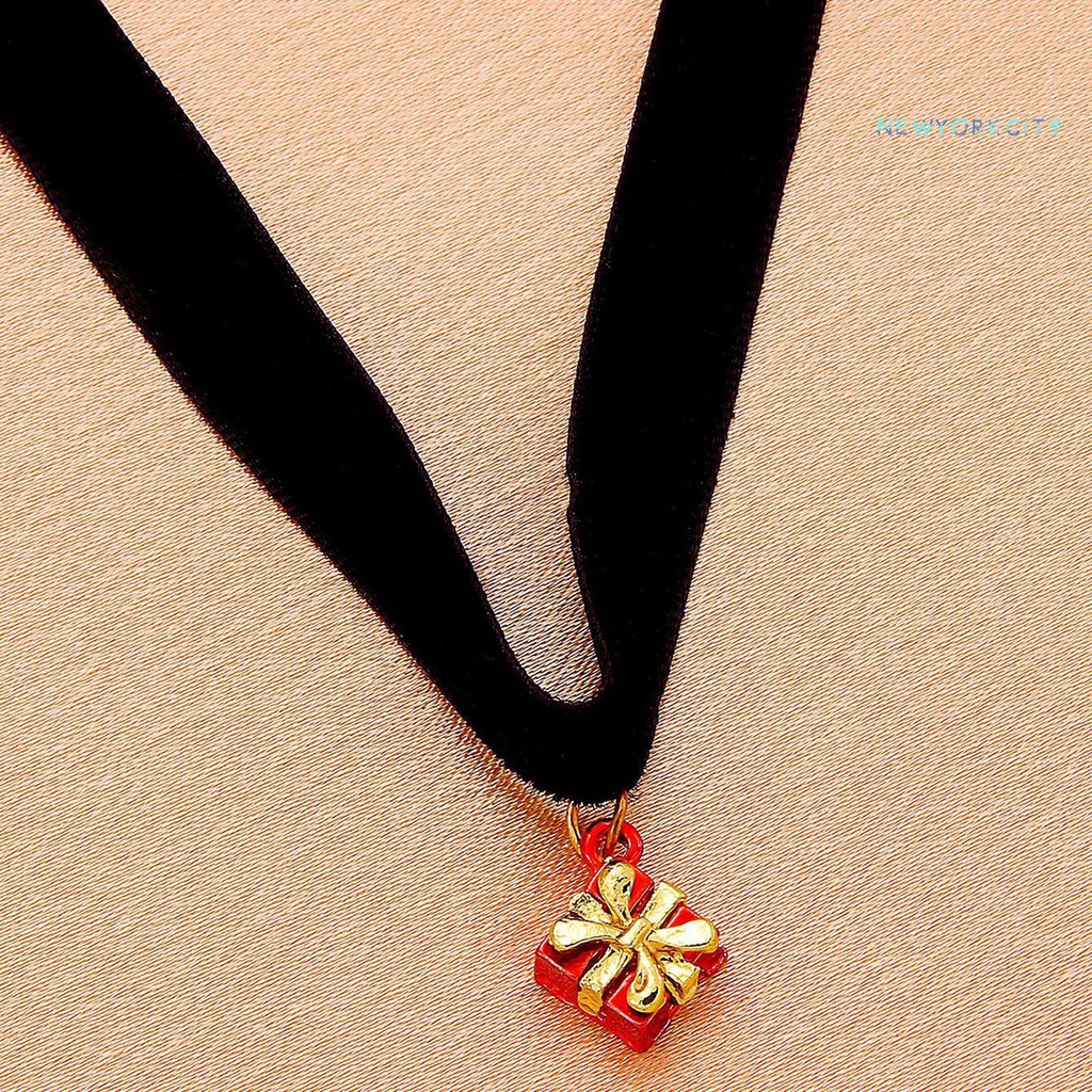 Vòng Cổ Choker Chất Liệu Nhung Mặt Hình Cây Đính Đá Phong Cách Giáng Sinh