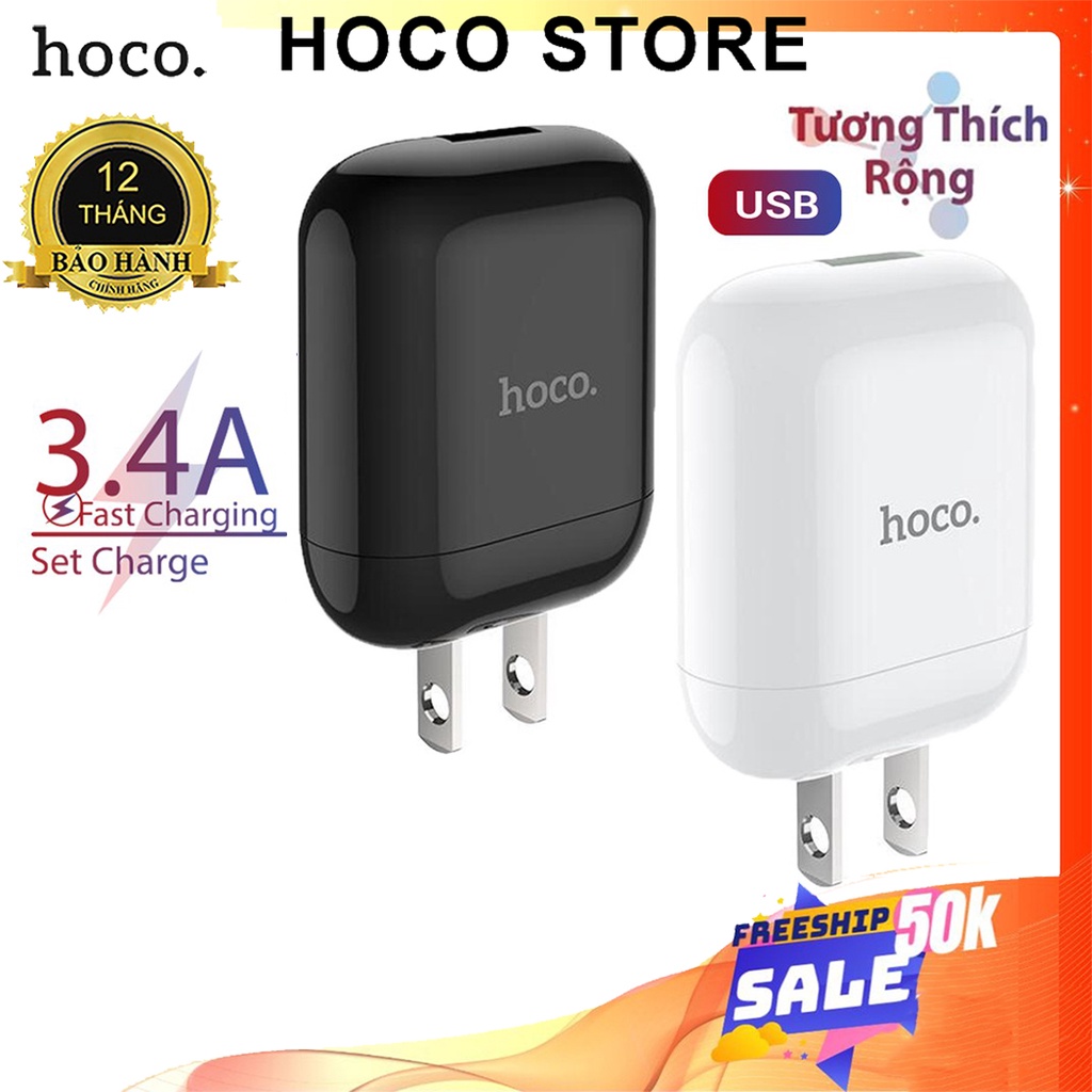CỐC SẠC/CỦ SẠC NHANH Hoco HK2 3.4A Siêu Bền cho Điện Thoại iPhone IPad Samsung Huawei Xiaomi Oppo Sony Nokia-Chính Hãng