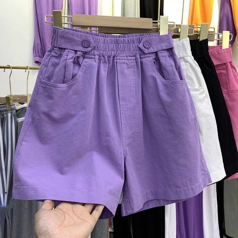 Quần đùi nữ thông thường mùa hè Quần short ống rộng lưng cao cotton