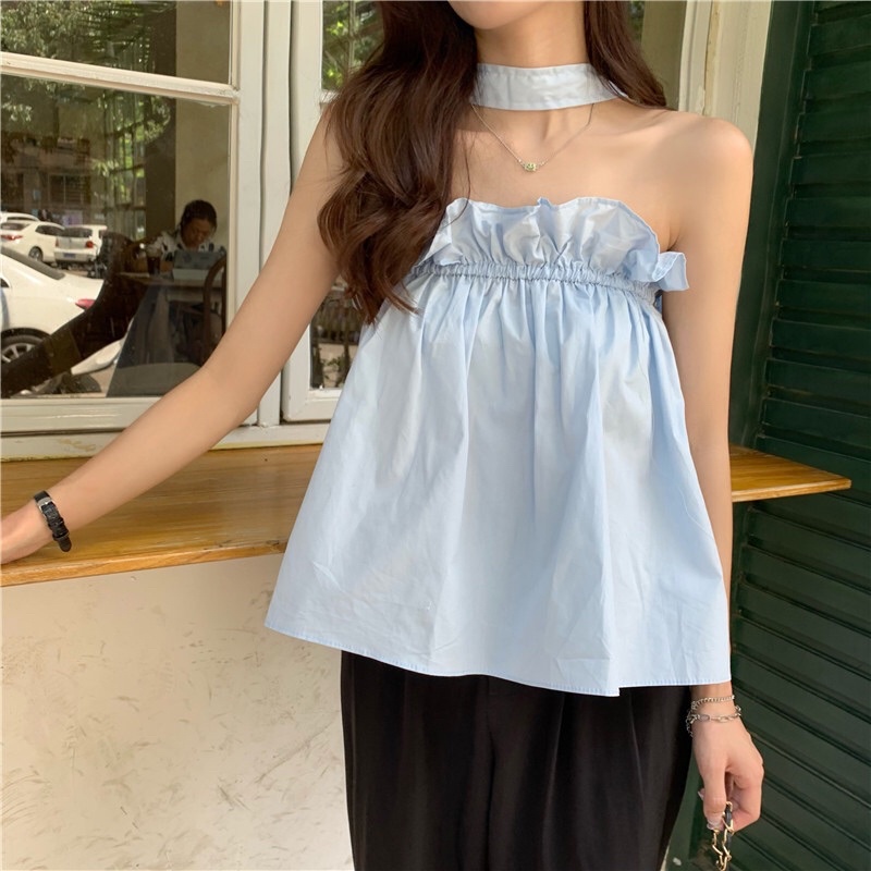 Áo Voan Kiểu Cúp Ngực Choàng Cổ Tiểu Thu Xinh Xắn Màu Trơn Không Mút - Mã: 06TV - Fashion