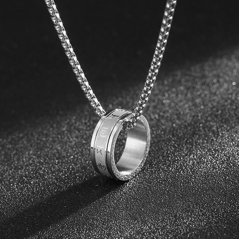 suxinjewelry/Vòng cổ mặt dây chuyền nhẫn thép titan đơn giản thời trang nam và nữ-Trang sức phong cách phật giáo