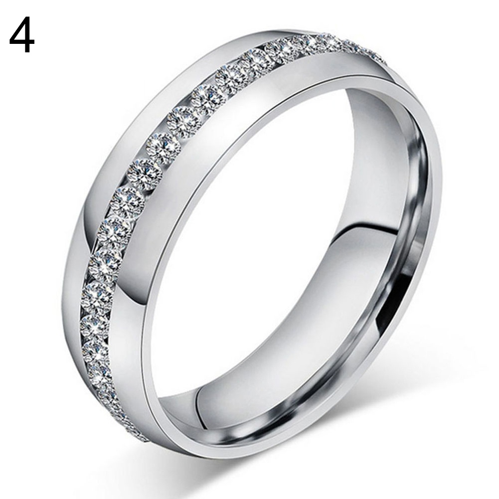 Nhẫn cưới bằng thép titan đính đá size 6-13 cho cặp đôi