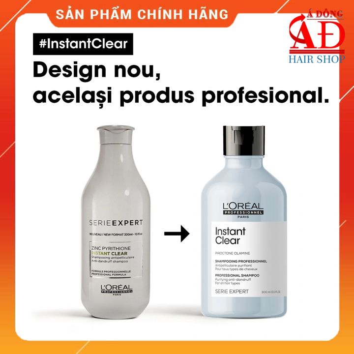 [+Tặng mũ trùm][Loreal] Dầu gội dành cho tóc và da đầu gàu L'oreal Instant Clear Pure shampoo 300ml New 2022