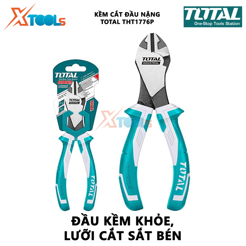 Kềm cắt đầu nặng TOTAL THT1776P kìm cắt Size 7&quot;/ 180mm, Đầu kềm cắt được đánh bóng và chống gỉ, Tay cầm hai màu cắt, kẹp