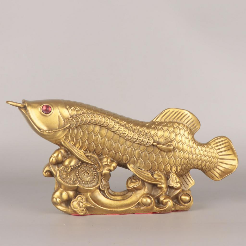 TƯỢNG CÁ CHÉP HÓA RỒNG MẮT NGỌC ĐỎ PHONG THỦY BẰNG ĐỒNG THAU NGUYÊN CHẤT ĐÚC NGUYÊN KHỐI (DÀI 29 CM)