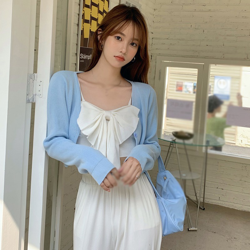 Áo Khoác Cardigan Dệt Kim Mỏng Cổ Chữ V Chống Nắng Thời Trang Xuân Hè Cho Nữ