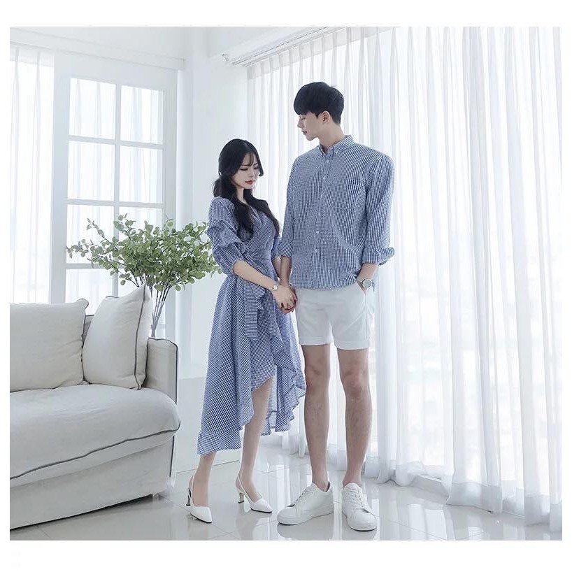 Áo váy đôi nam nữ [FREESHIP] Set Váy nữ sơ mi nam đôi Hàn Quốc Couple AV28