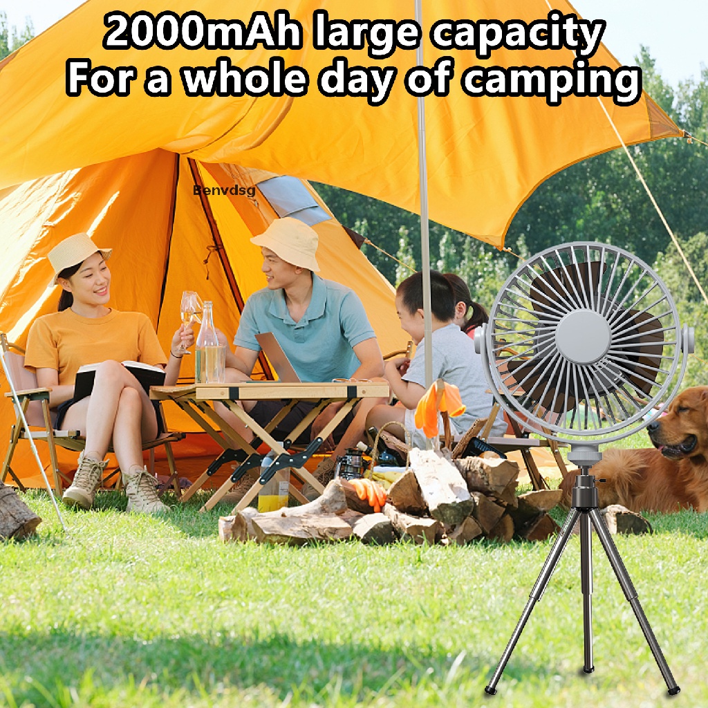 Quạt ba chân cắm trại ngoài trời đa chức năng có thể gắn đèn ban đêm