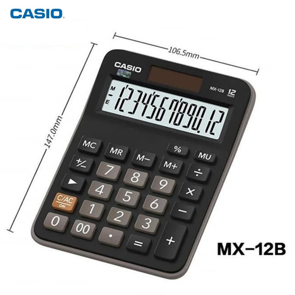 Máy tính Casio MX-12B chính hãng mini dùng pin và năng lượng mặt trời dùng cho học sinh, sinh viên, bán hàng, kế toán