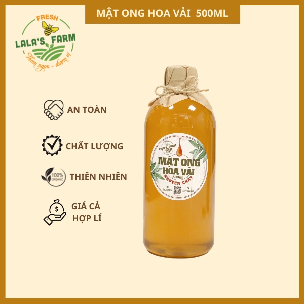 Mật ong nguyên chất hoa vải LaLa's Farm chai 500ml - Quay tại vườn nhà