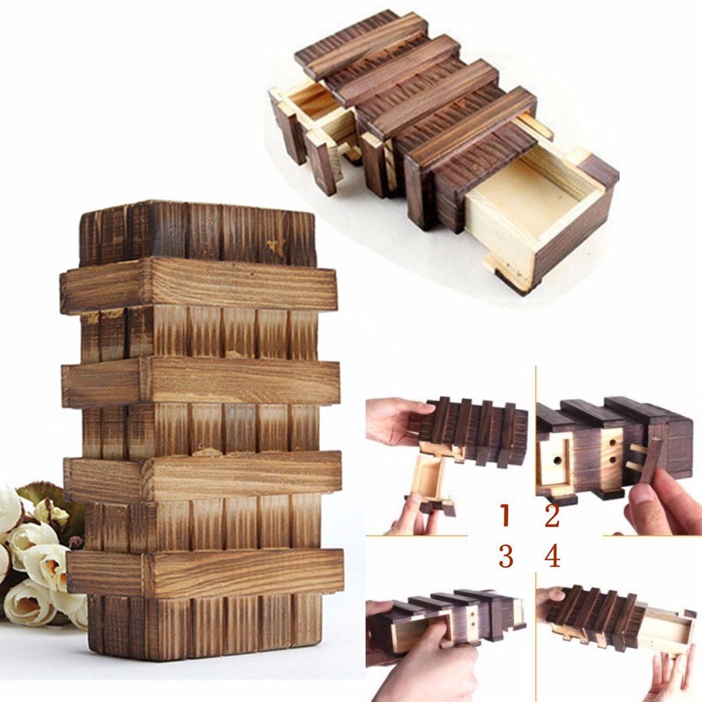 ĐỒ CHƠI TRÍ TUỆ GIẢI MÃ TƯ DUY GIẢI ĐỐ TƯ DUY HỘP GỖ BÍ MẬT 2 NGĂN MAGIC WOODEN BOX