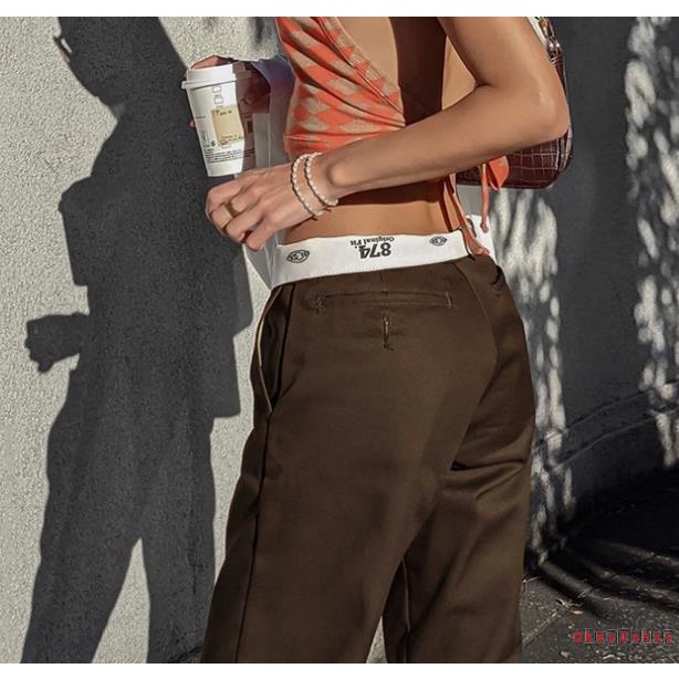 y2k Quần dài lưng thấp in số và chữ phối màu phong cách cá tính thời trang cho nữ