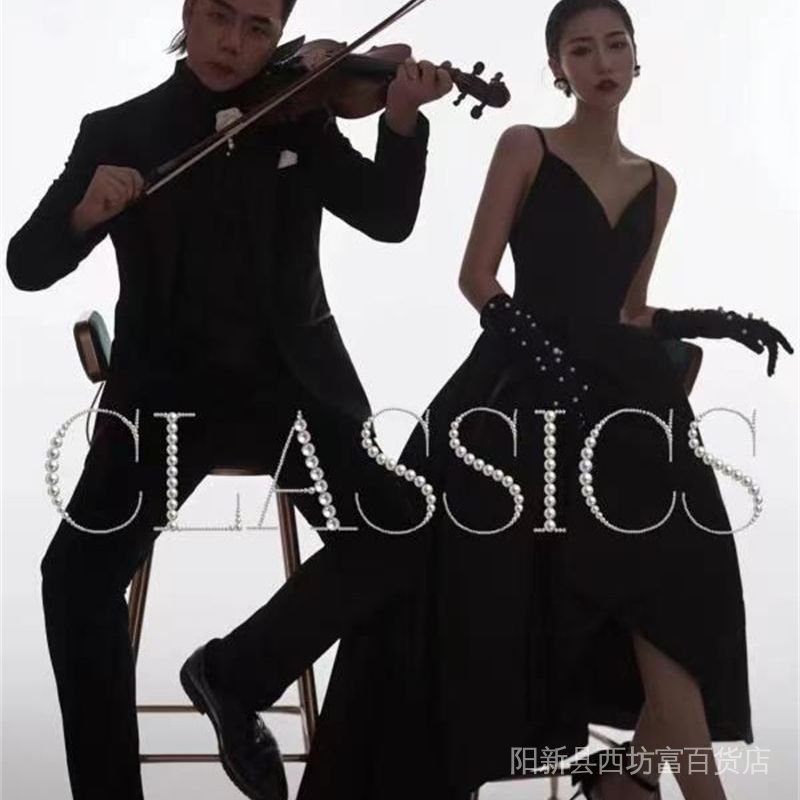 Đầm Cưới Hai Dây Màu Đen Phong Cách Hepburn Dùng Làm Đạo Cụ Chụp Ảnh Đường Phố Cho Cặp Đôi DKJF
