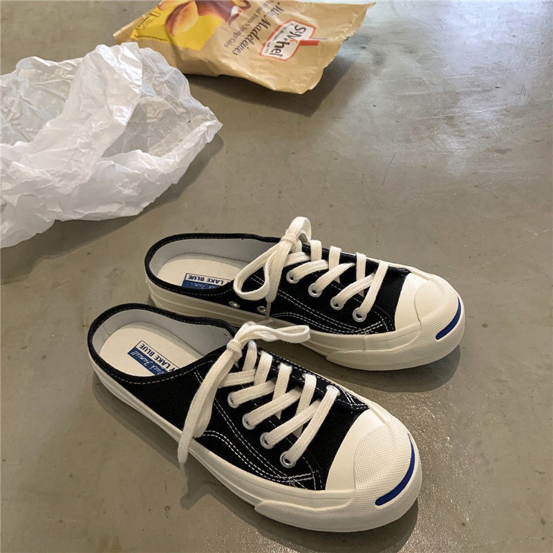 Giày lười vải canvas một nửa gót phong cách mùa hè năng động cho nữ