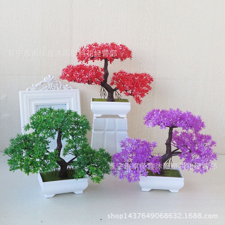 Chậu Cây Bonsai Giả 3 Nhánh Tài Lộc Phú Quý Để Bàn, Để Trang Tri Nội Thất, Phòng Làm Việc (Nhiều Màu).