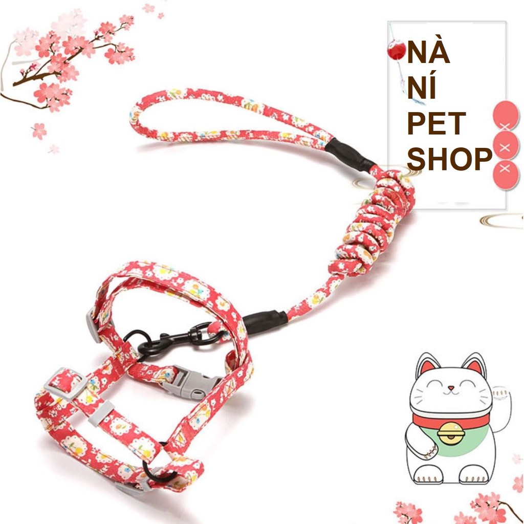 Dây Dắt Mèo Đi Dạo, Dây Dắt Mèo Dạng Yếm - Họa Tiết Nhật Bản Chanh Sả  - Nà Ní Pet Shop