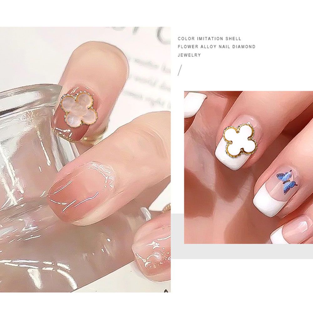[Hàng mới về] 10 Phụ kiện trang trí móng tay nghệ thuật hình cỏ bốn lá 3d bằng hợp kim màu trắng và đen diy