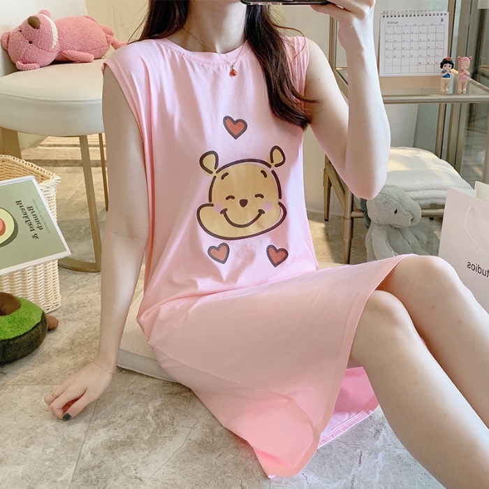 Đầm Ngủ Cotton Không Tay In Hình Gấu Pooh Đáng Yêu | BigBuy360 - bigbuy360.vn