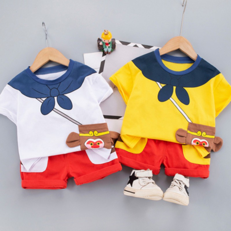 Set áo thun tay ngắn + quần short in hình khỉ cho bé trai bé gái