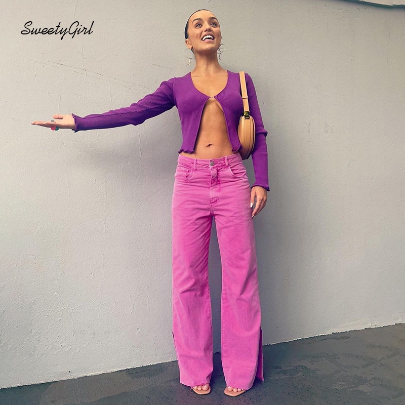 Quần Dài Ống Đứng Xẻ Tà Lưng Cao Màu Trơn 2022 Thời Trang Cho Nữ