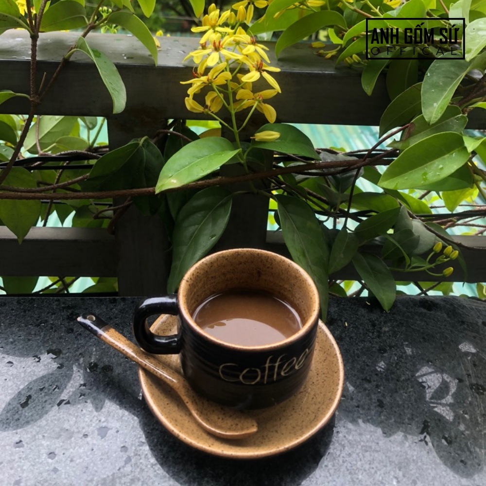 Tách cafe, ly cà phê nóng giả vuốt kèm đĩa cao cấp - Bát Tràng chính hãng