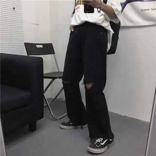 Quần kaki rách gối Ulzzang ống rộng cho cả nam và nữ (ảnh thật + video)