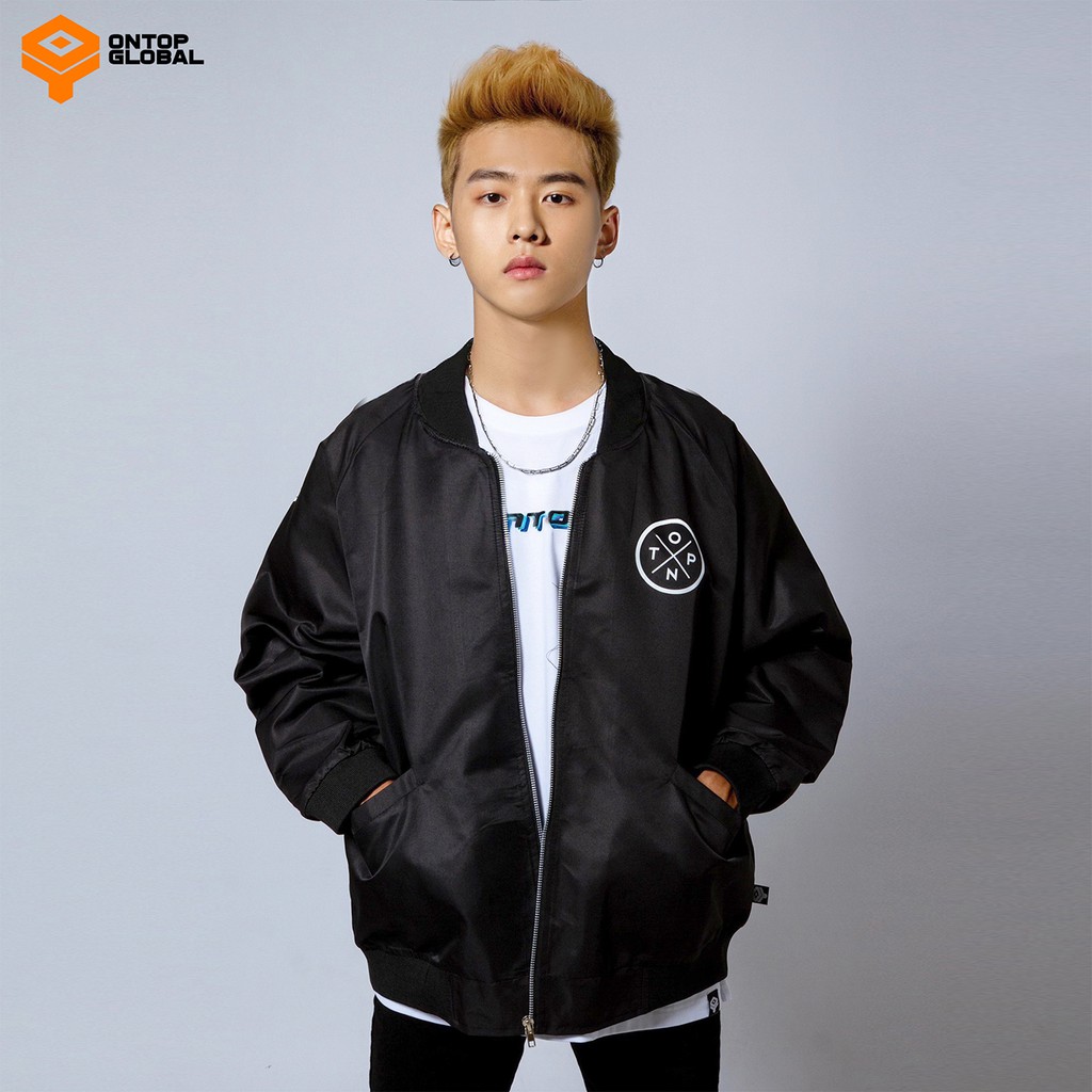 Áo khoác Bomber nam vải dù màu đen ONTOP - Locker