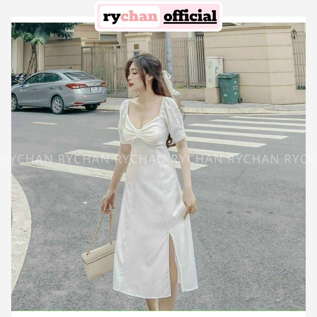 Đầm Trắng Xẻ Tà Nhún Ngực Hàn Quốc (Hàng 2 Lớp) - DX9995