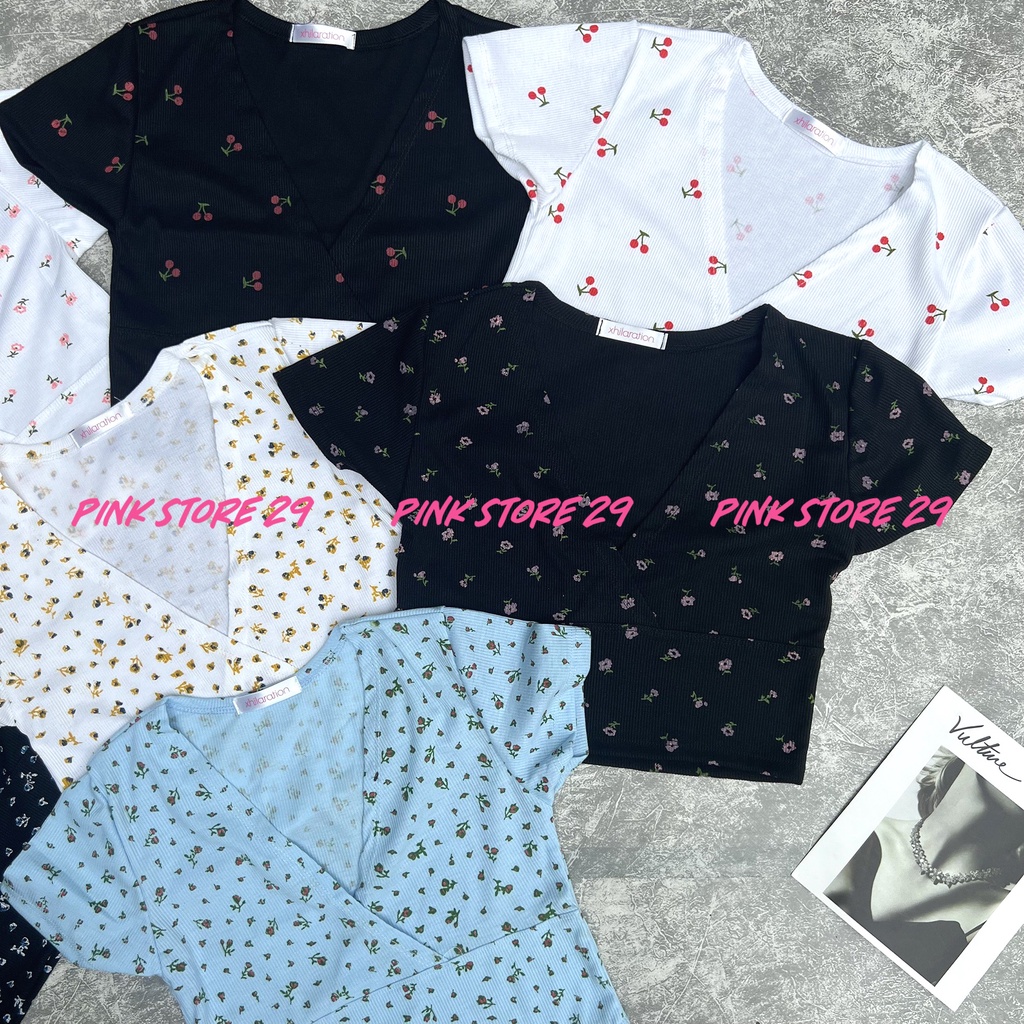 Áo Croptop Cổ V Hoa Nhí Sexy A5162