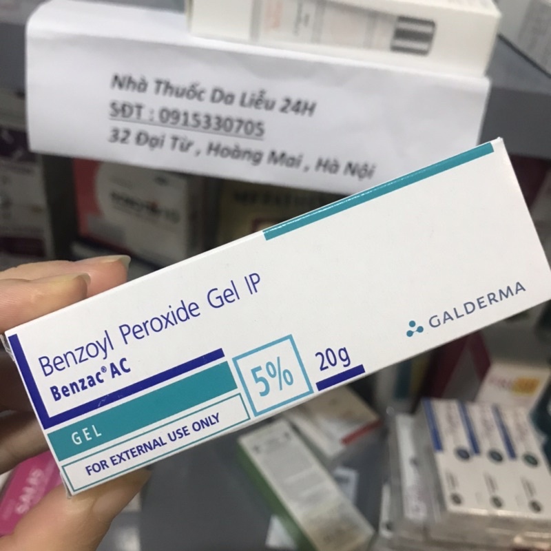 Benzac AC 2,5% 5% 20g benzoyl peroxide gel IP Galderma Kem hỗ trợ mụn viêm