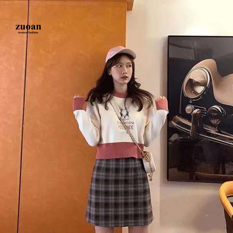 Áo dệt kim nữ SUXI dài tay cổ tròn thời trang hàn