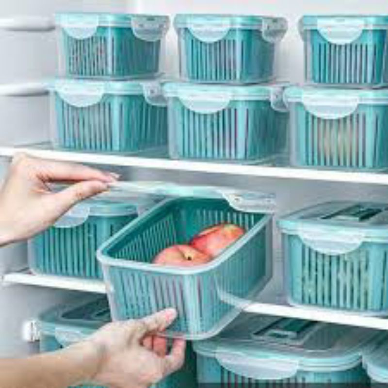 Sét 5 Hộp Đựng Thực Phẩm Có Nắp Đậy Cao Cấp - Khay Nhựa Để Tủ Lạnh Kèm Rổ Ráo Nước Bảo Quản Thức Ăn