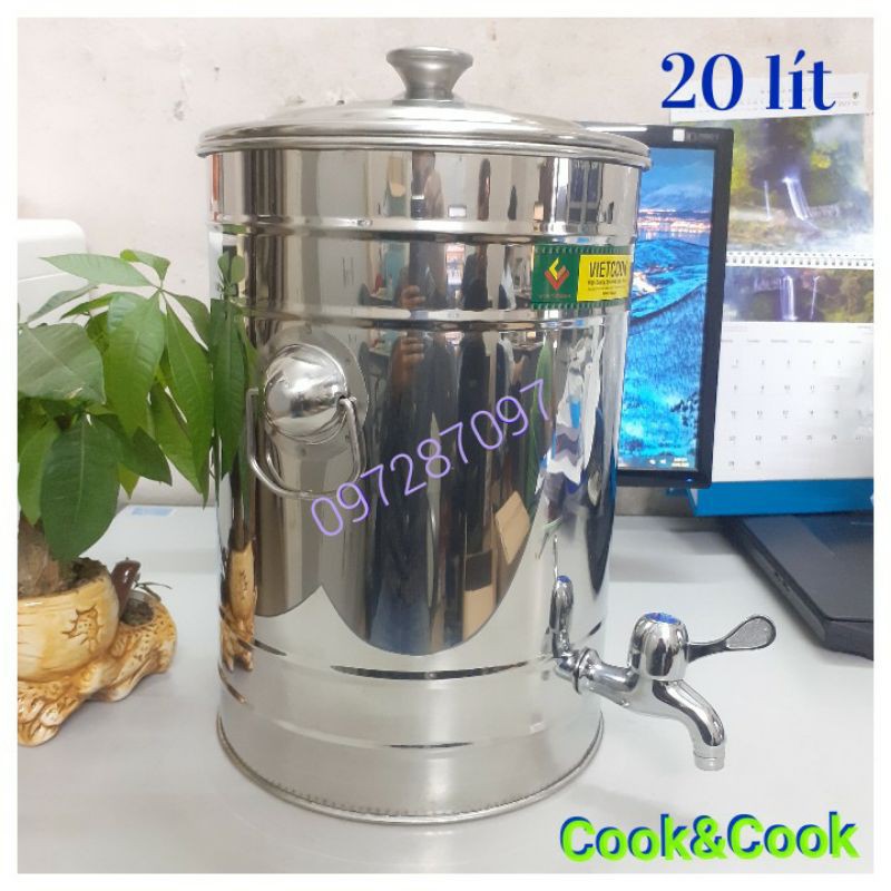 [Chính Hãng] Bình đựng nước inox 20 lít có vòi SUS304  VIETCOOK