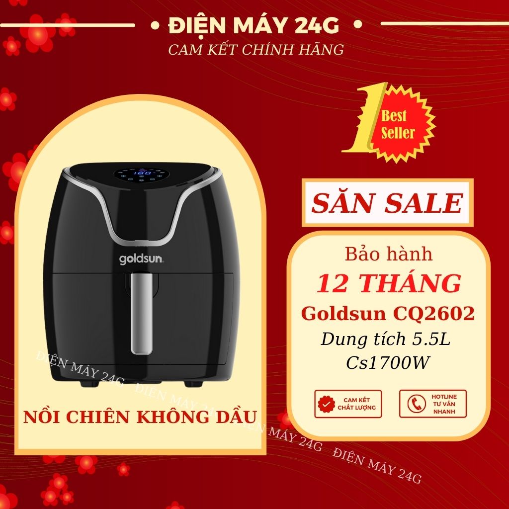 Nồi chiên không dầu, nồi chiên điện tử Goldsun CQ2602, dung tích 5.5 lít tiện lợi cho cả gia đình