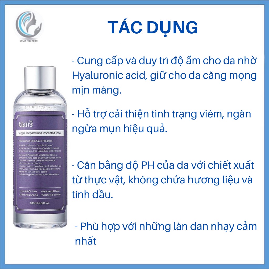 Toner Klair nước hoa hồng klair không mùi cho da nhạy cảm TN03