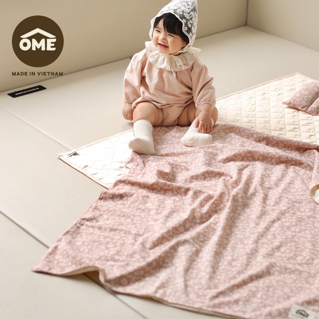 Set chăn gối vải thô họa tiết hoa Vintage cao cấp chính hãng Ome cho bé, mẫu mới nhất 2021 ''Chăn gối cao cấp cho bé''