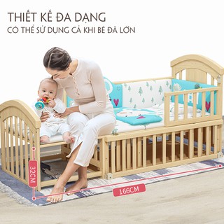 Cũi ngủ gỗ thông Kéo dài, Kèm 1 màn chống côn trùng, là nôi cho bé khi nhỏ và làm giường cho bé khi lớn, babycoupe