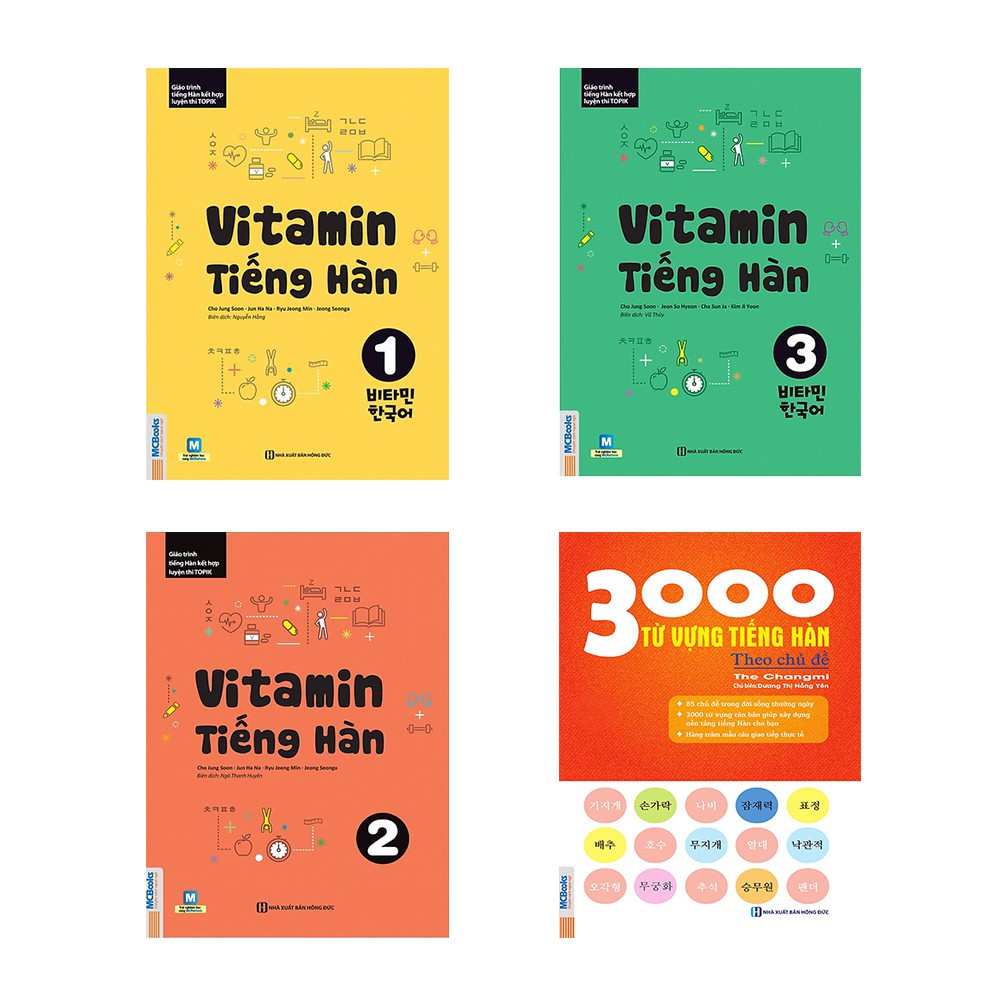 Sách - Combo Vitamin Tiếng Hàn (1 +2 +3) + 3000 Từ vựng tiếng hàn theo chủ đề