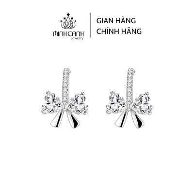 Bông Tai Bạc Nơ Đá Chốt Thẳng Minh Canh Jewelry
