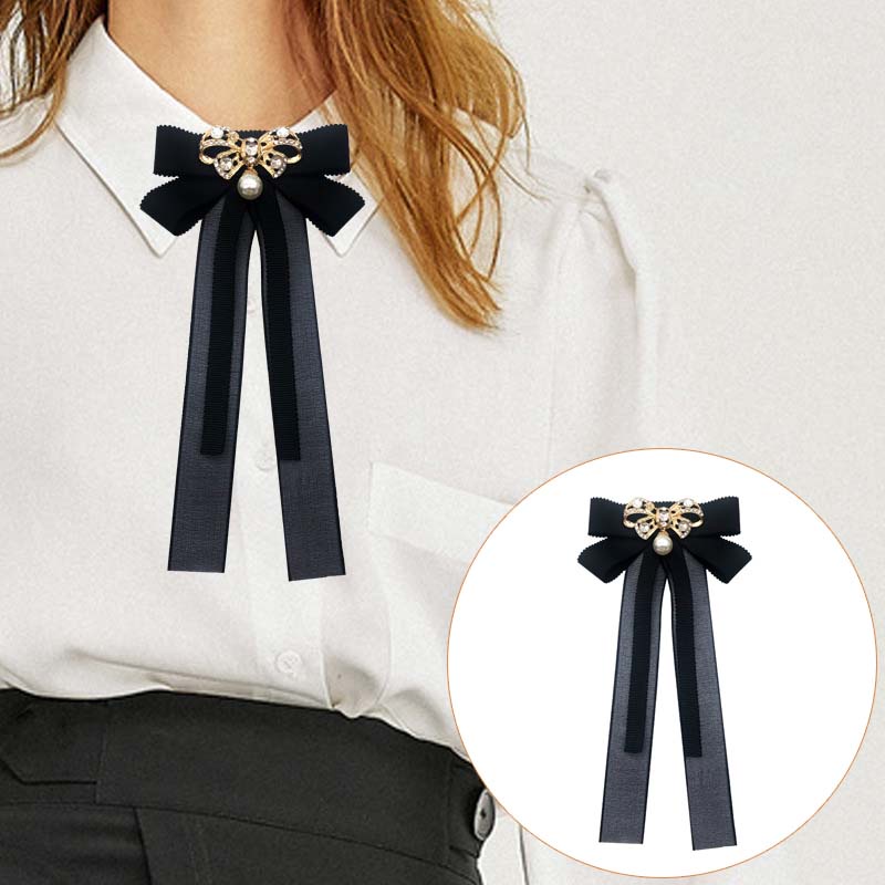 Phụ Kiện Cài Cổ Áo Nơ Đính Ngọc Trai Thanh Lịch Cho Nữ