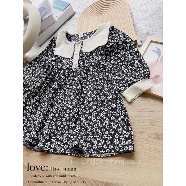 Váy cổ vuông hoa nhí đũi mềm cho bé gái