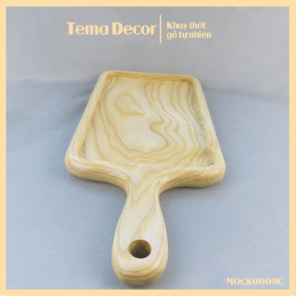 Khay gỗ decor Tema - Khay gỗ đựng thức ăn gỗ tần bì hình chữ nhật có tay cầm MOCK0009D
