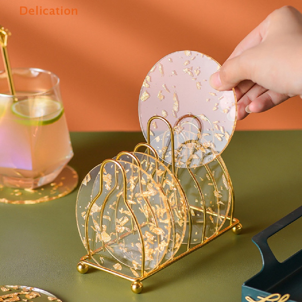 Tấm Lót Cốc Trà Cà Phê Cách Nhiệt Bằng Lá Vàng Acrylic