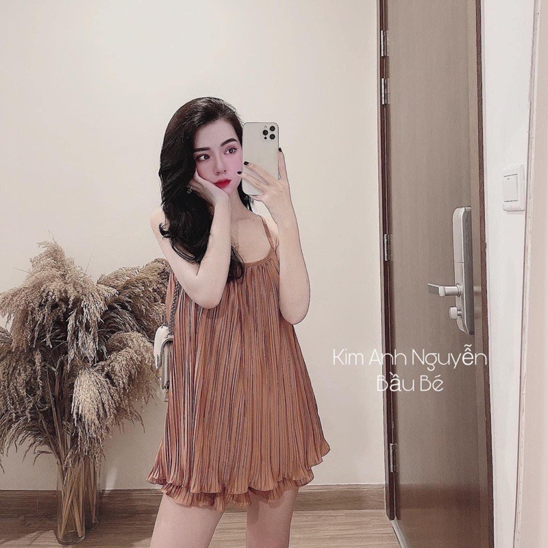 Bán sỉ Bộ áo 2 dây xếp li quần đùi 4 màu cho nữ