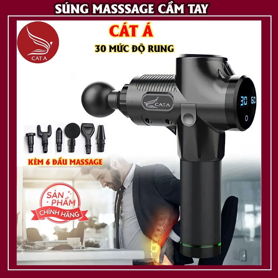 💖BH 12 tháng💖Súng Massage cầm tay cao cấp Cát Á EM009 với 30 mức độ rung, 6 Đầu Massage, Màn LCD Cảm Ứng