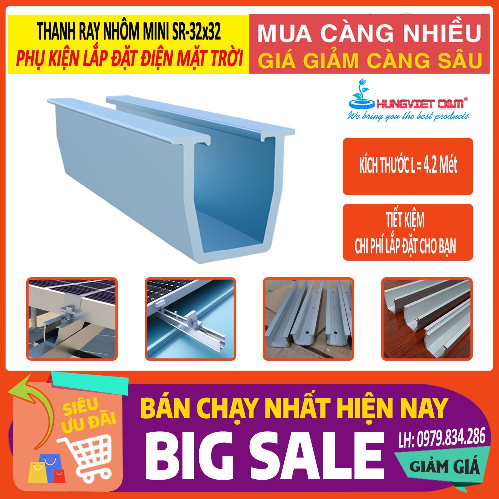 Thanh Ray Nhôm Mini  Chuyên Dụng Cho Điện Năng Lượng Mặt Trời  - Vật Liệu A6005/T5 Chống Oxy Hóa
