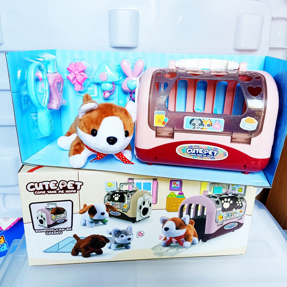 Đồ chơi 2 trong 1 bé vừa nuôi thú cưng vừa làm bác sĩ-Mô hình lồng nuôi thú cưng cún chó Mèo