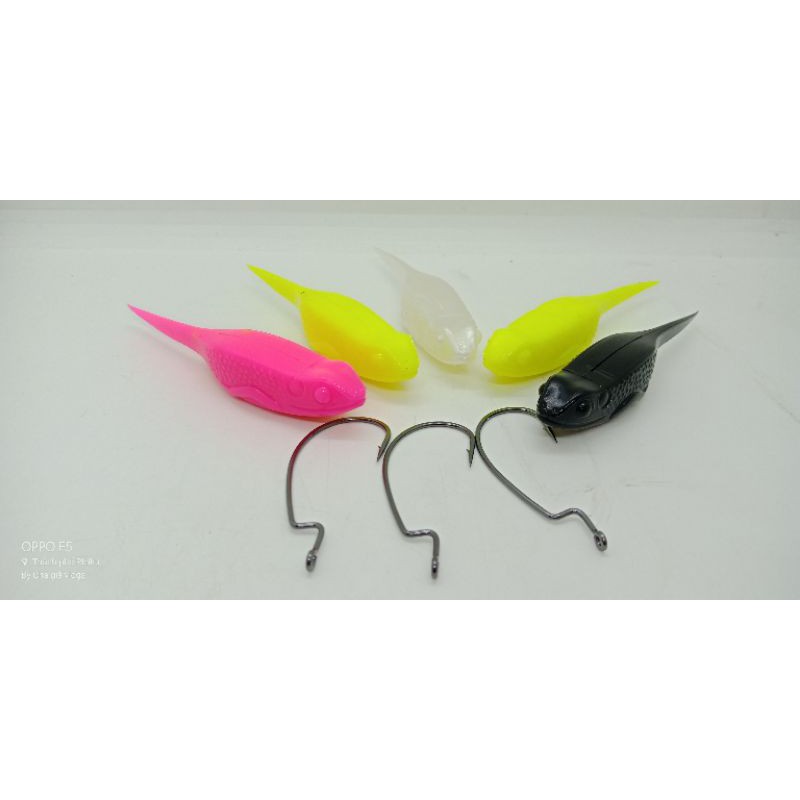 Mồi mềm Skipping ZO Trung Quốc (hộp 6 con Phối 4 màu) + 2 lưỡi 100k/6 con-Mồi mềm câu cá siêu rẻ