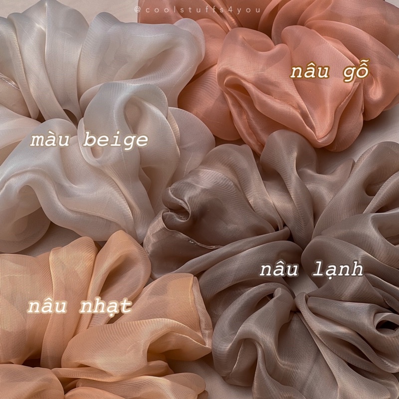 Buộc Tóc Scrunchies Voan Phồng Bigsize Tone Nâu 🤎
